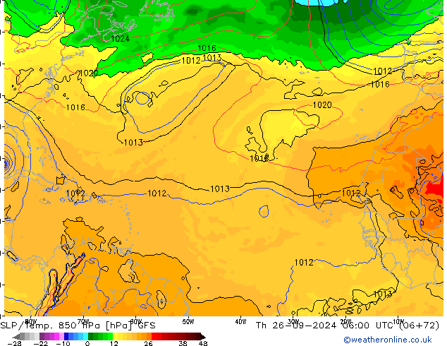 SLP/Temp. 850 hPa GFS Th 26.09.2024 06 UTC