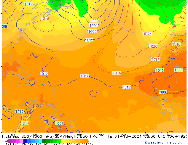 Thck 850-1000 hPa GFS Út 01.10.2024 06 UTC