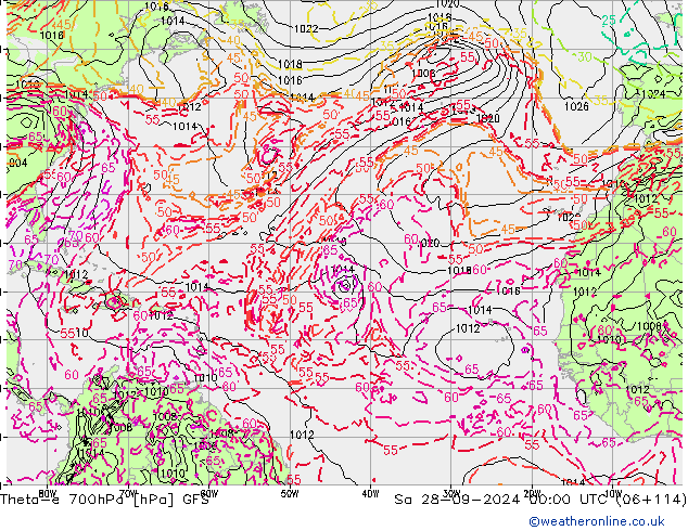 Theta-e 700hPa GFS so. 28.09.2024 00 UTC