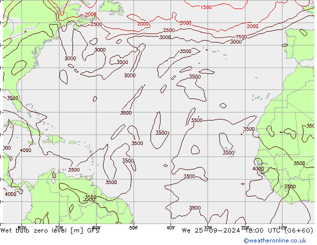 Theta-W Isotherme 0° GFS mer 25.09.2024 18 UTC