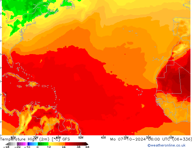 Temperatura máx. (2m) GFS lun 07.10.2024 06 UTC