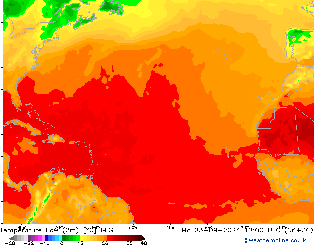 Temperature Low (2m) GFS Mo 23.09.2024 12 UTC