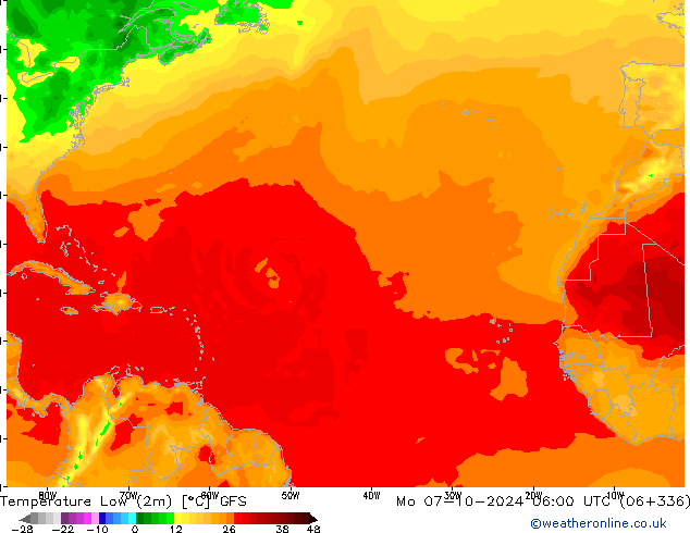 Min.temperatuur (2m) GFS ma 07.10.2024 06 UTC