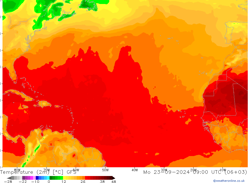 карта температуры GFS пн 23.09.2024 09 UTC