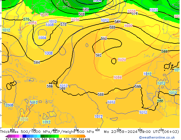 500-1000 hPa Kalınlığı GFS Pzt 23.09.2024 09 UTC