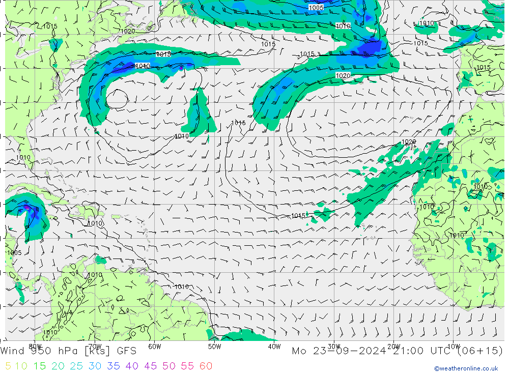 Rüzgar 950 hPa GFS Pzt 23.09.2024 21 UTC