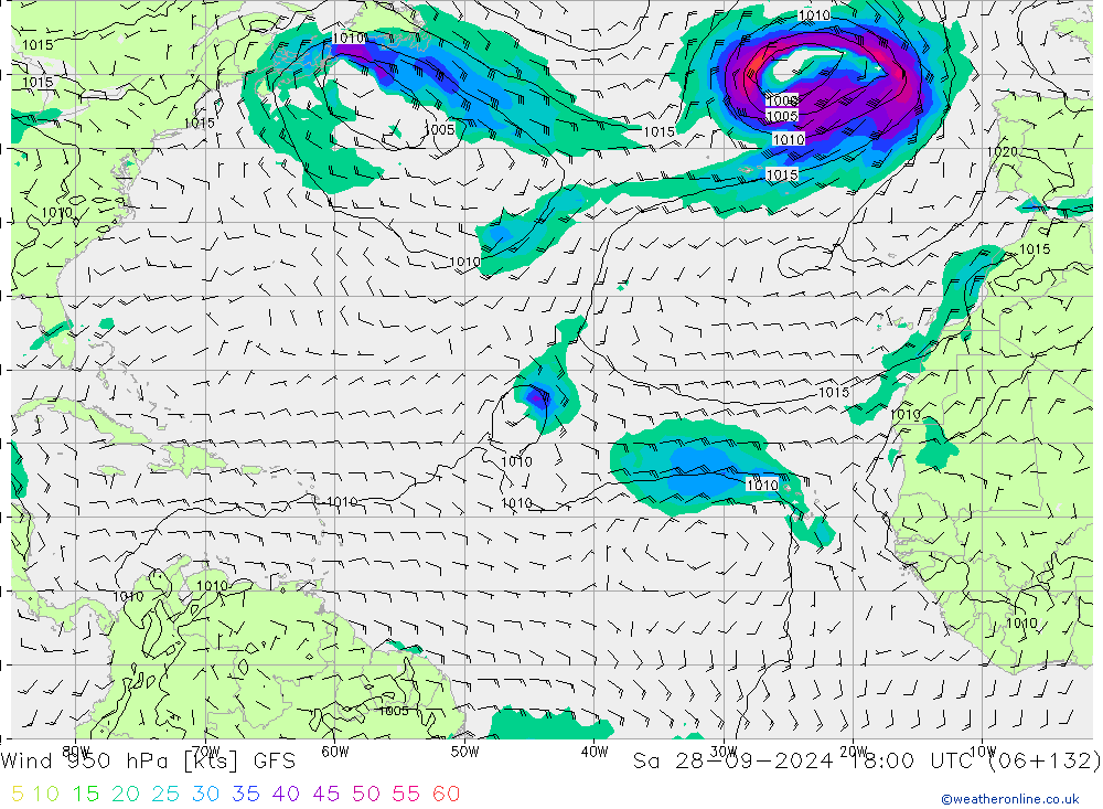 Wind 950 hPa GFS So 28.09.2024 18 UTC