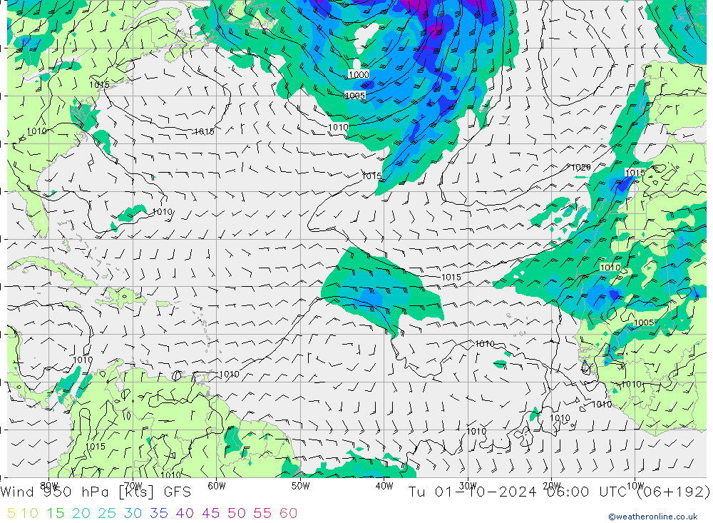 Rüzgar 950 hPa GFS Sa 01.10.2024 06 UTC