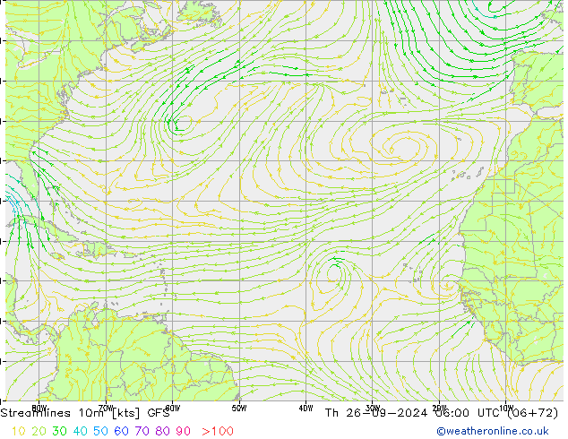 Streamlines 10m GFS Th 26.09.2024 06 UTC