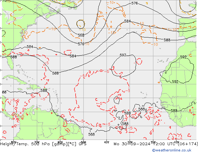 Height/Temp. 500 hPa GFS Mo 30.09.2024 12 UTC