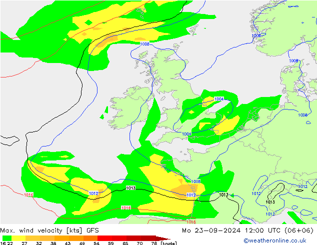 Max. wind snelheid GFS ma 23.09.2024 12 UTC