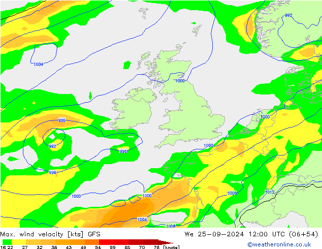 Max. wind velocity GFS St 25.09.2024 12 UTC