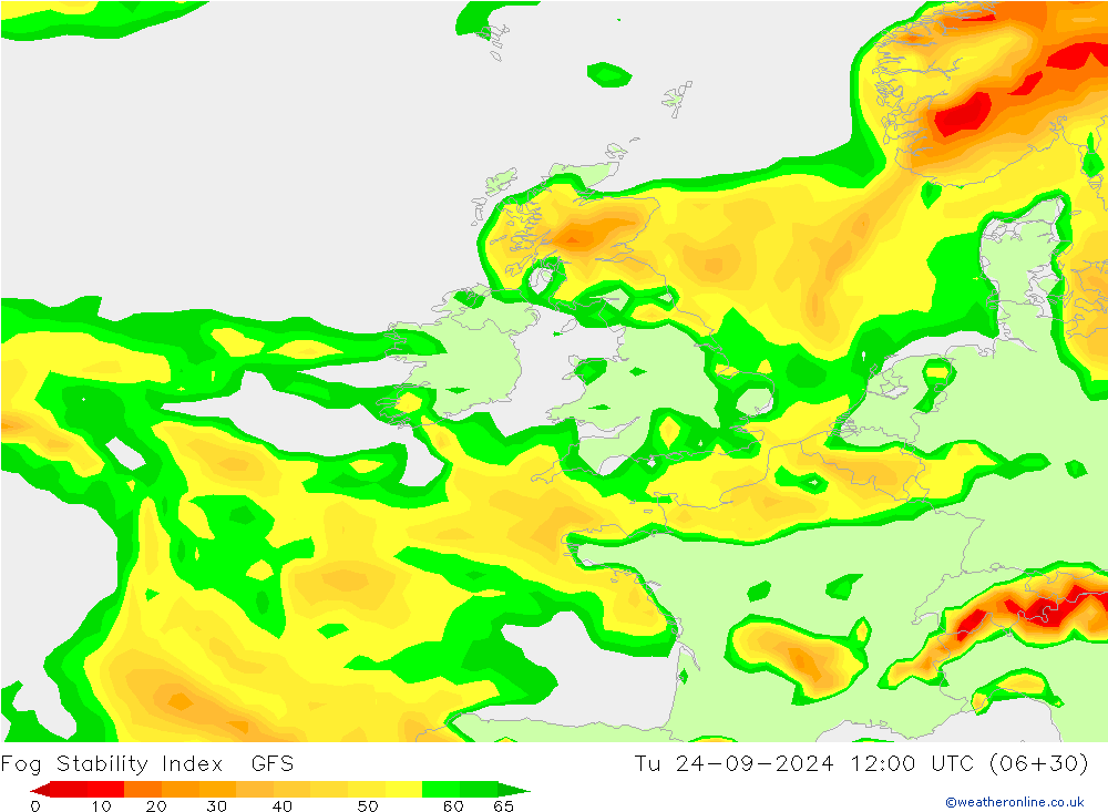 Fog Stability Index GFS mar 24.09.2024 12 UTC