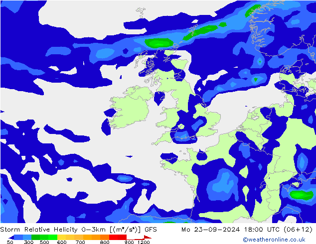 Storm Relative Helicity GFS lun 23.09.2024 18 UTC