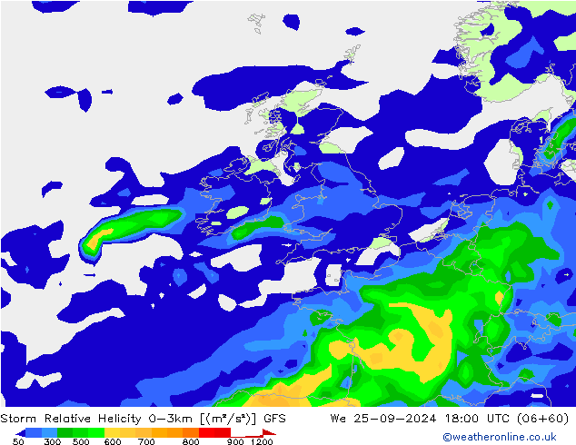 Storm Relative Helicity GFS Qua 25.09.2024 18 UTC