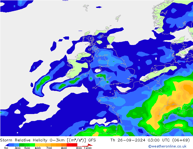 Storm Relative Helicity GFS Čt 26.09.2024 03 UTC