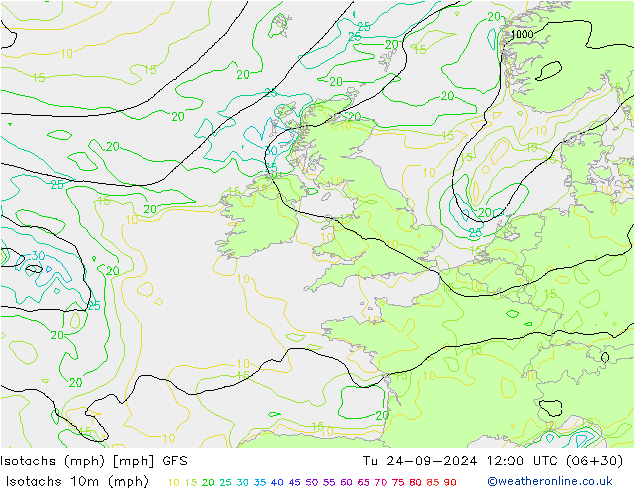 Isotaca (mph) GFS mar 24.09.2024 12 UTC