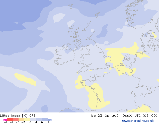 Lifted Index GFS lun 23.09.2024 06 UTC