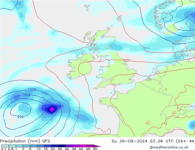 Precipitation GFS Su 29.09.2024 06 UTC