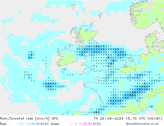 Rain/Snowfall rate GFS чт 26.09.2024 15 UTC