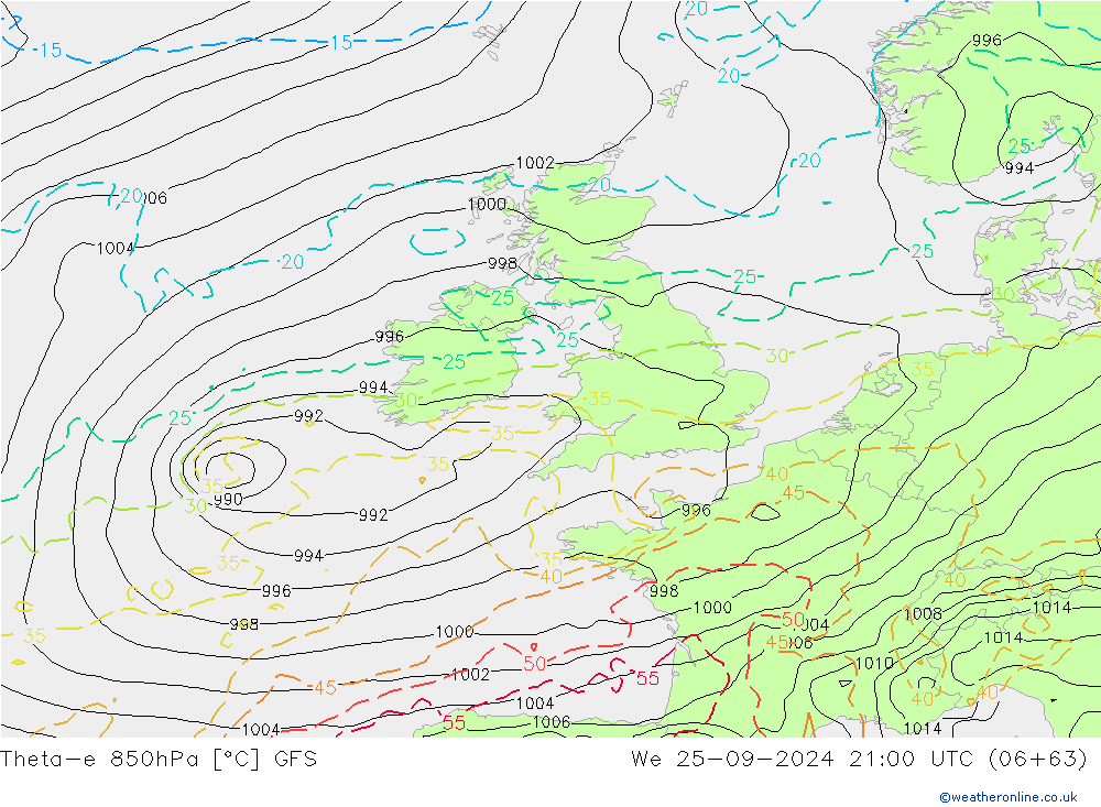 Theta-e 850hPa GFS Çar 25.09.2024 21 UTC