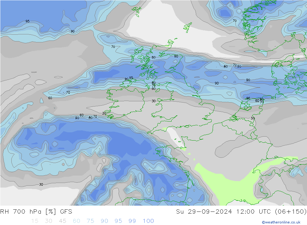 Humidité rel. 700 hPa GFS dim 29.09.2024 12 UTC