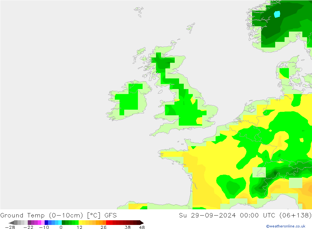 Temperatura del suelo (0-10cm) GFS dom 29.09.2024 00 UTC