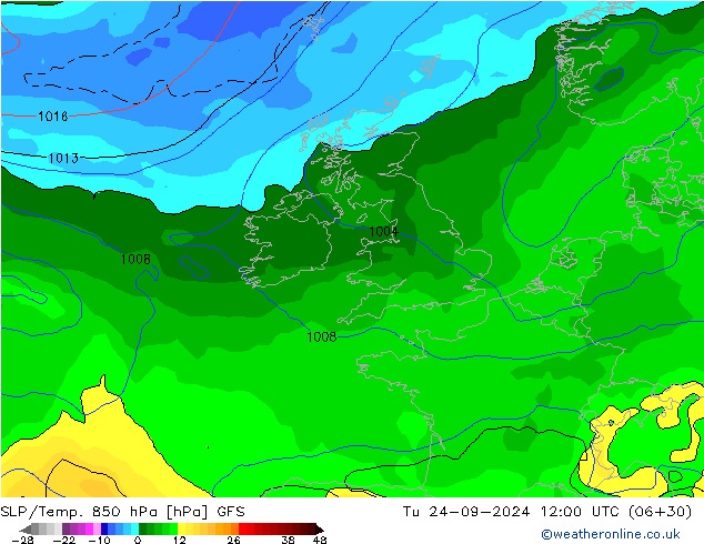 SLP/Temp. 850 hPa GFS mar 24.09.2024 12 UTC