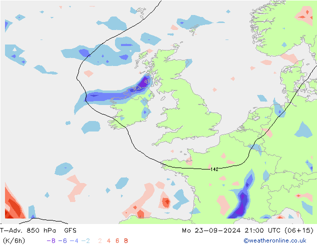 T-Adv. 850 hPa GFS Seg 23.09.2024 21 UTC