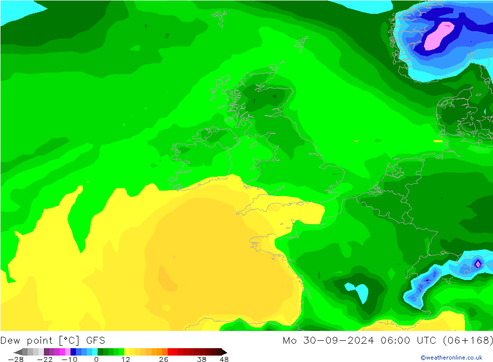 Çiğ Noktası GFS Pzt 30.09.2024 06 UTC