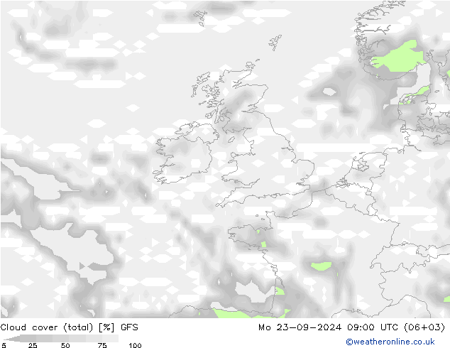 Nubi (totali) GFS lun 23.09.2024 09 UTC