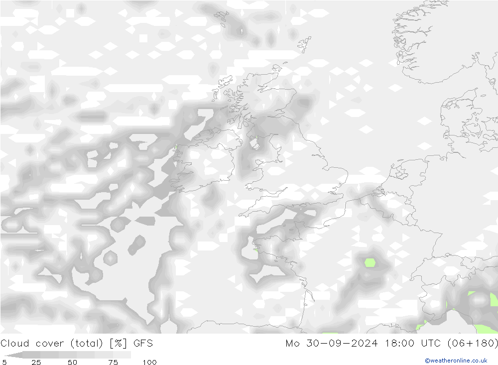 облака (сумма) GFS пн 30.09.2024 18 UTC