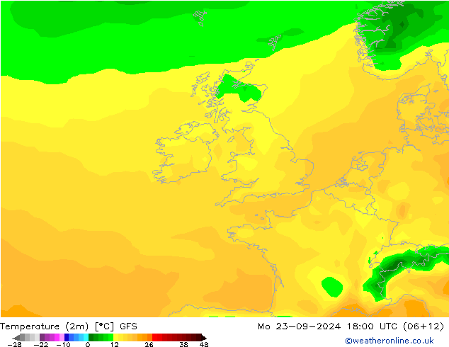 Temperature (2m) GFS Mo 23.09.2024 18 UTC