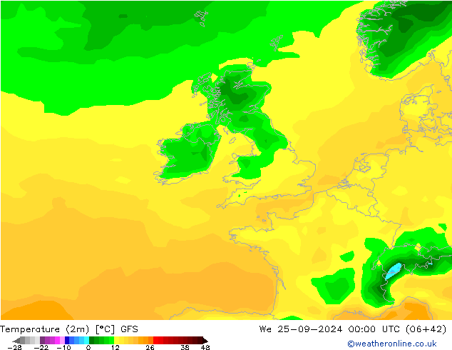 Temperature (2m) GFS St 25.09.2024 00 UTC