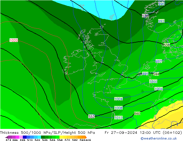 Thck 500-1000hPa GFS Fr 27.09.2024 12 UTC