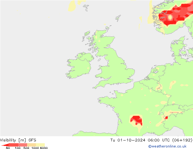 Dohlednost GFS Út 01.10.2024 06 UTC