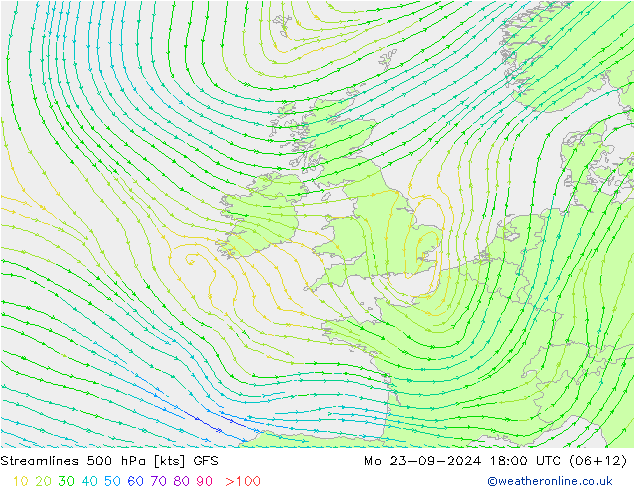 Streamlines 500 hPa GFS Mo 23.09.2024 18 UTC