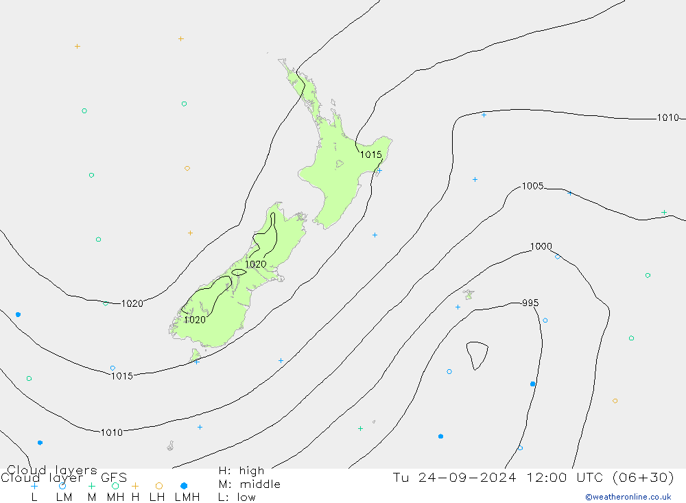 Cloud layer GFS Sa 24.09.2024 12 UTC