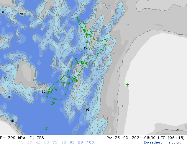 RH 300 hPa GFS We 25.09.2024 06 UTC