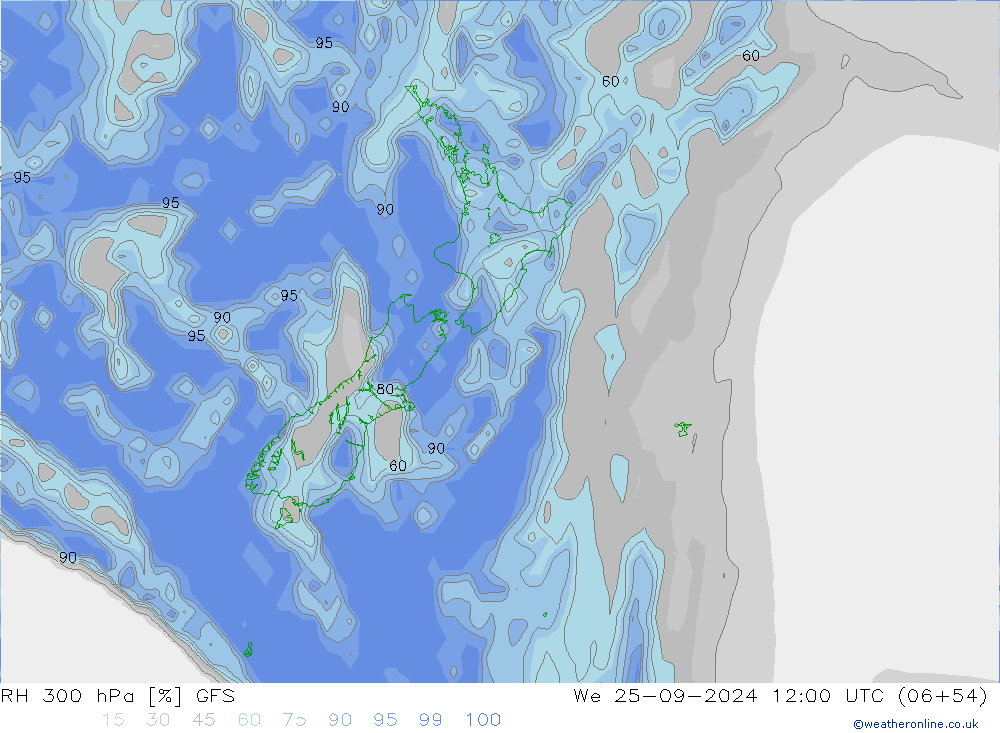 RH 300 hPa GFS mer 25.09.2024 12 UTC