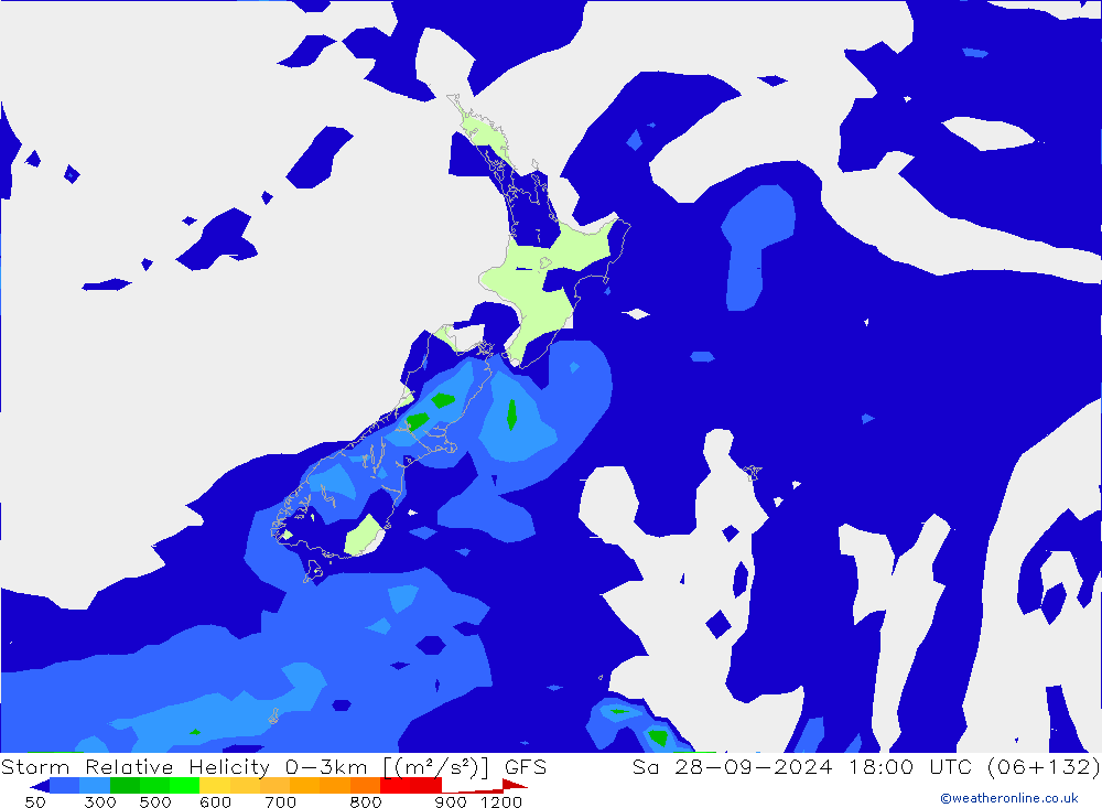 Storm Relative Helicity GFS Sa 28.09.2024 18 UTC