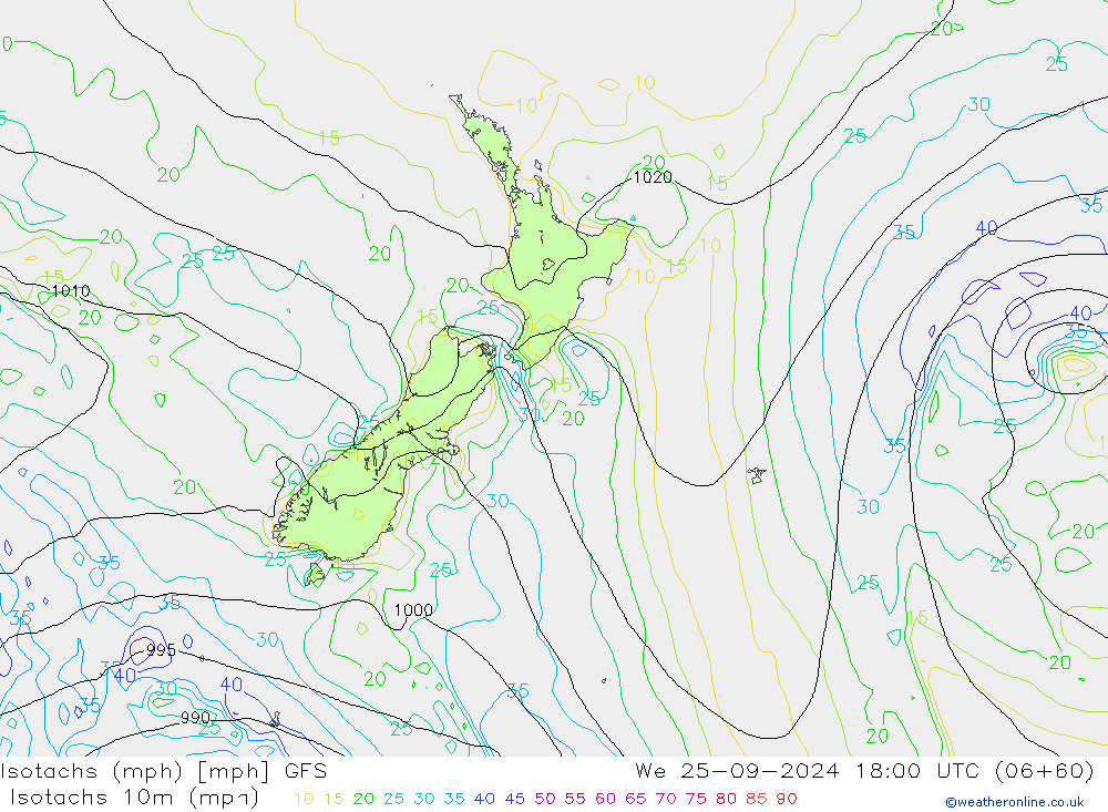 Isotachs (mph) GFS We 25.09.2024 18 UTC