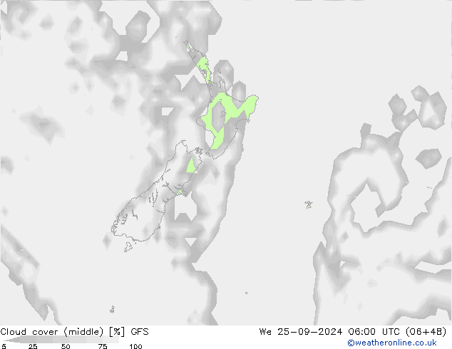 Bewolking (Middelb.) GFS wo 25.09.2024 06 UTC