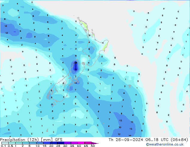 Precipitation (12h) GFS Th 26.09.2024 18 UTC