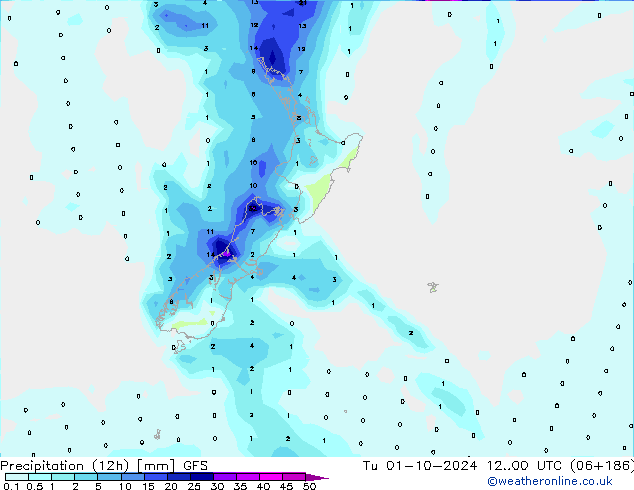 Precipitazione (12h) GFS mar 01.10.2024 00 UTC