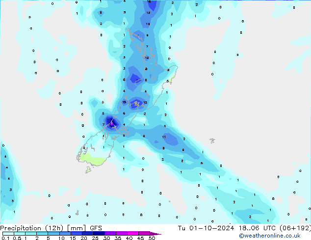 Precipitation (12h) GFS Tu 01.10.2024 06 UTC