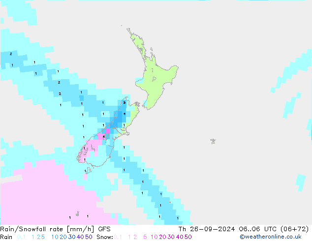 Rain/Snowfall rate GFS Qui 26.09.2024 06 UTC