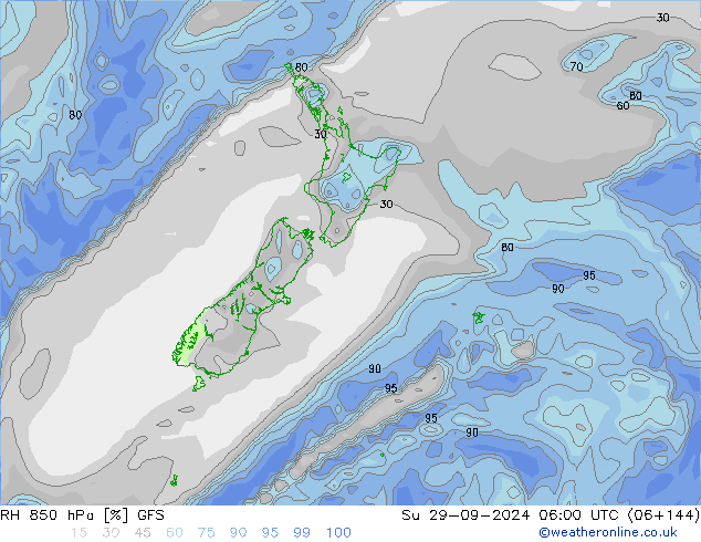 RH 850 гПа GFS Вс 29.09.2024 06 UTC