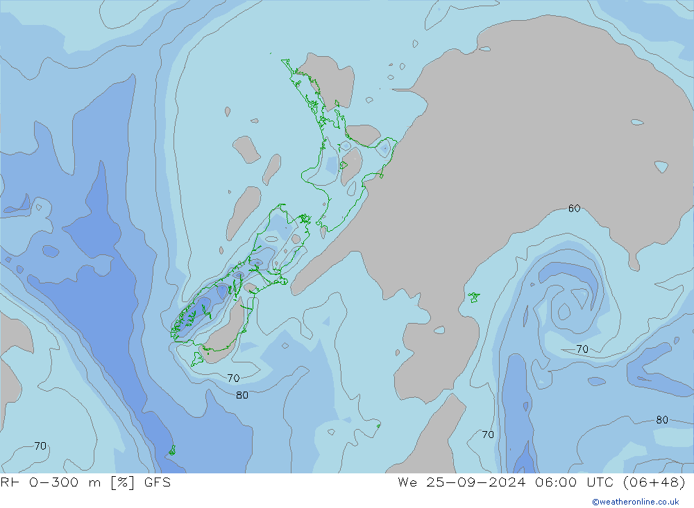 RH 0-300 m GFS We 25.09.2024 06 UTC