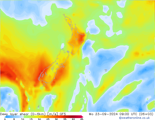 Deep layer shear (0-6km) GFS September 2024